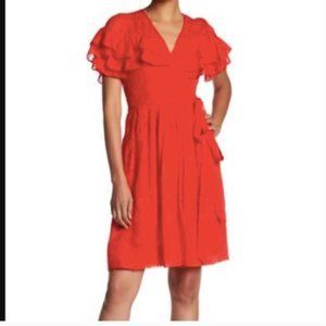Rebecca Taylor Red Ruffle Short Sleeve Clip Dress NWT 8